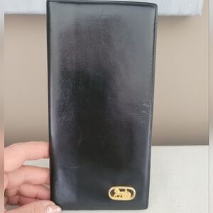 Celine Black Leather Horse And Carriage Wallet with Gold Accent